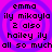 Pixelated text on a purple background with blue spiral patterns, arranged in four identical quadrants.