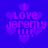 Pixelated blue background with purple text and heart symbols repeating in a pattern