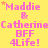 Yellow background with repeated pink text reading "Maddie & Catherine BFF 4Life!" and small orange stars, static image.