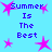 Pixelated blue background with repeated pink star shapes and blue text reading "Summer Is The Best" in four identical sections.