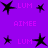 Purple background with black star icons and pink text reading LUM and AIMEE in pixelated font.