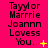 A bright pink background displays repeated text 'Tayylor Marrie Joannn Lovess You.' with varying yellow symbols and punctuation across three