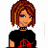 A 48x48 pixel animated contact sheet showing three frames of a cartoon character with red-brown hair, blue eyes, and a black shirt with red text, alongside text overlays on gray backgrounds.