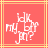 Pixelated text 'My BFF PM?' in white on coral background with yellow lines, showing identical static content
