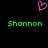 A static pixel art image with a black background, featuring a pink heart-shaped icon above two green 'Shannon' text labels.