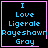 Four identical black square with pink borders display blue pixelated text reading "I Love Ligerale Rayeshawn Gray" with a horizontal line beneath "Gray"; two include a pink heart symbol and one includes a pink star symbol