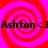Red and pink spiral background with repeated text "Ashton <3" in black pixelated font across four quadrants.