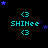 Pixelated icon with cyan text 'SHINee' and '<3' symbols, blue stars scattered on black background, one gray rectangle in bottom-right corner.