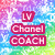 Pixelated image with four text blocks on a multicolored background: 'LV Chanel COACH' in red, 'Designer brands...' in green, and 'my true Love!' in yellow.