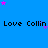 Blue background with repeated 'Love Collin' text and scattered pink and purple stars.
