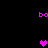 Pixelated pink and purple text and heart symbols on a black background, with animated color changes between frames.