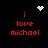 Black background with red text 'i love michael' and two pixelated white symbols: a heart at top center and a starburst at top right.