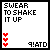 Four identical display pixelated text and heart symbols with varying heart counts, each containing "SWEAR TO SHAKE IT UP" above red hearts and "9!ATD" below on a white background