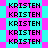 Static pixel art displays the name 'KRISTEN' repeated in black block letters across a cyan and magenta checkered background with scattered pink diamond shapes.
