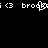 Pixelated white text and symbols on black background, showing partial words and heart shapes with a central character in motion.