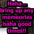 A static image of two chocolate sandwich cookies with cream filling, overlaid by pink text on a black background.