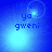 Blue-toned pixelated image with text 'love ya gweni' repeated across four quadrants, each showing a bright light effect in different positions.