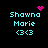 Pixelated cyan text 'Shawna Marie' with '<33' below, surrounded by pink pixel symbols on black background.