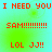 Red pixelated text on a green-to-cyan gradient background, repeating phrases in two with no visible motion