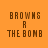 Orange background with brown pixelated text 'BROWNS R THE BOMB' arranged in three lines, partially obscured by white rectangular overlays in different positions across four views.