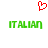 Red pixelated heart symbol above two green pixelated 'ITALIAN' texts on white background.