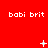 Red background with repeated white text 'babi brit' and changing white symbols including plus signs, stars, and dots.