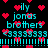 Pixelated cyan text and red heart symbols on black background, with repeated patterns of 'ily jonas brothers <333333' in a