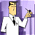 A pixelated cartoon character in a white lab coat holding a test tube against a purple background, next to green text reading "Original Icons .com" on a dark green background.