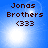 Blue background with four identical displaying 'Jonas Brothers <333' text and a bright white light effect
