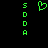 Green pixelated text 'SODA' vertically aligned on both sides of a green heart symbol against black background.