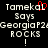 Pixelated text displays 'Tameka' with a red heart symbol replacing the letter 'a', followed by 'Says GeorgiaP2 ROCKS!' on black background.