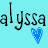Pixelated text 'alyssa' repeated twice with blue heart symbols on a cyan background in an animated contact sheet format.