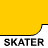 Animated contact sheet of a stick figure skater performing various tricks on a ramp against a yellow background with repeated "SKATER" text below each frame.