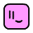 Pink square icon with black outline showing a face with two vertical lines for eyes and a curved mouth, transitioning through various facial expressions including neutral, smiling, and sad states.