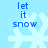 Light blue background with four identical pixelated snowflakes arranged in a , each overlaid with the text 'let it snow' in dark blue
