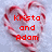 Red pixelated text reading 'Kristo and Adam' overlaid on a heart-shaped pattern of red and white pixels against a light blue background.