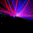 Pixelated animated icon with radiating light beams in red, purple, blue, and green hues against black backgrounds.