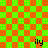 Green and orange checkered background with four 'ily' text elements and two faint -like patterns