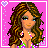 Pixel art animation of a woman with long brown hair in a bikini, showing full-body, midsection, and feet views against a pink background with heart corners.