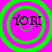 Four identical green concentric circles on a bright pink background with the text 'TONI' in black serif font inside each circle.