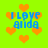 Bright green background with orange pixelated hearts and blue text reading "I LOVE AIDA" in four quadrants.