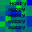 repeating 'HARRY' text in dark blue pixelated font on a green and blue pixelated background