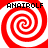 Four identical red and white spiral patterns arranged in a with black text above each spiral