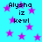 Cyan background with pink stars and black text reading "Alysha iz kewl" in pixelated font.