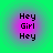 Four identical circular frames display 'Hey Girl Hey' text over a green background with a pink-to-purple gradient halo.