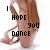 A contact sheet of 25 animated frames showing a pair of brown ballet shoes dancing with pink heart accents and the text "I HOPE YOU DANCE" in black pixelated font.