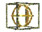Animated sequence of a golden spherical frame with intersecting rings rotating within a square border, showing progressive alignment changes.