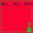 Red background with green dotted border, repeating "Ho, Ho, Ho!" text, and four green Christmas trees at corners and center. Animated version shows trees moving vertically.