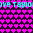 Pixelated image with repeating pink heart pattern on dark purple background and cyan text reading "love TAYIO" in two horizontal bands.