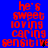 Red text on blue background reads 'he's sweet loving caring sensitive' in two identical vertical with small black and dark blue pixel artifacts